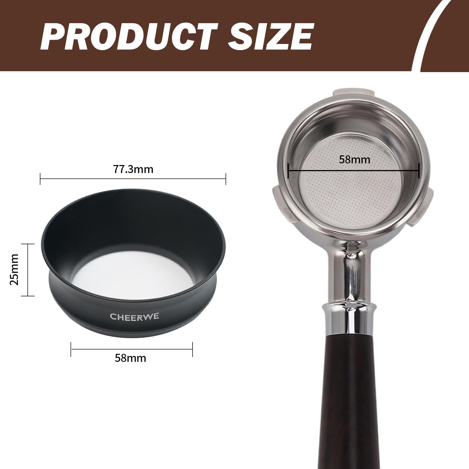 Cheerwe 58mm Magnetic Espresso Dosing Funnel, Espresso Coffee Dosing Ring, 25mm Anodized Aluminum Dosing Funnel with 8 Magnets Compatible with 58mm Portafilter