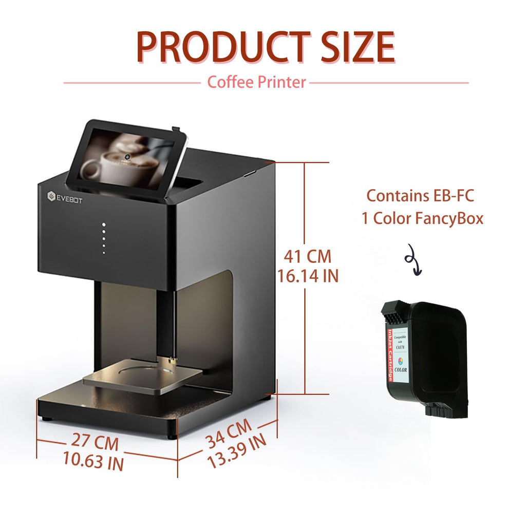 EVEBOT Coffee Latte Art Machine EB-FC1, Food Coloring Machine on Coffee, Cocktails, Cakes, Multi-Color Cookie Decorating kit for Cafes, Bars, Color Pod