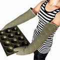 Linwnil Extra Long 24 Inch Heat Resistant Oven Gloves New Cotton Oven Mitts Kitchen Gloves High Temperature Cooking Tool BBQ Gloves (24" Green, 24 Inch)
