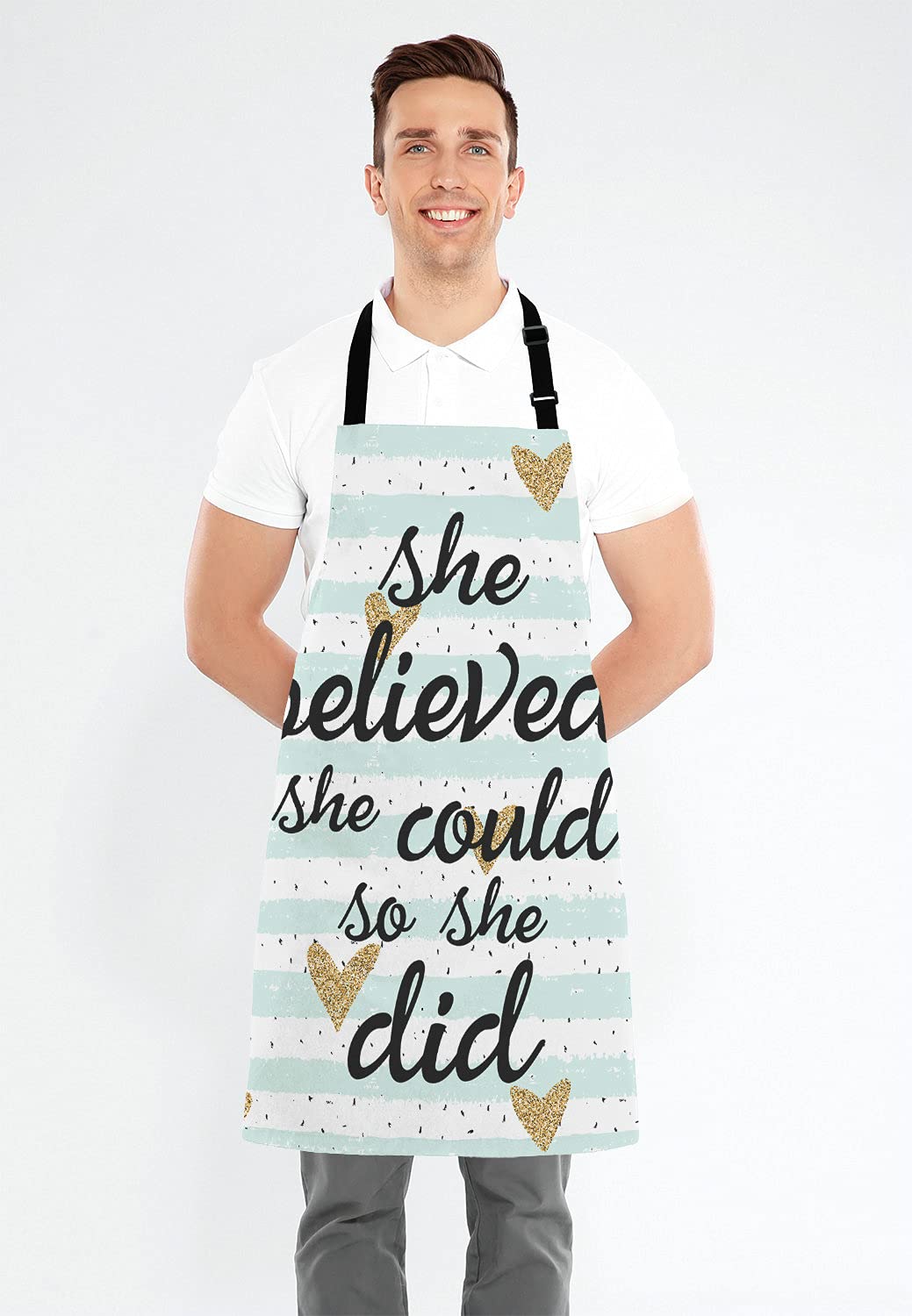 Lefolen She Believed She Could So She Did Inspirational Quotes Adjustable Bib Apron Kitchen Cooking Baking Gardening Apron for Women Men