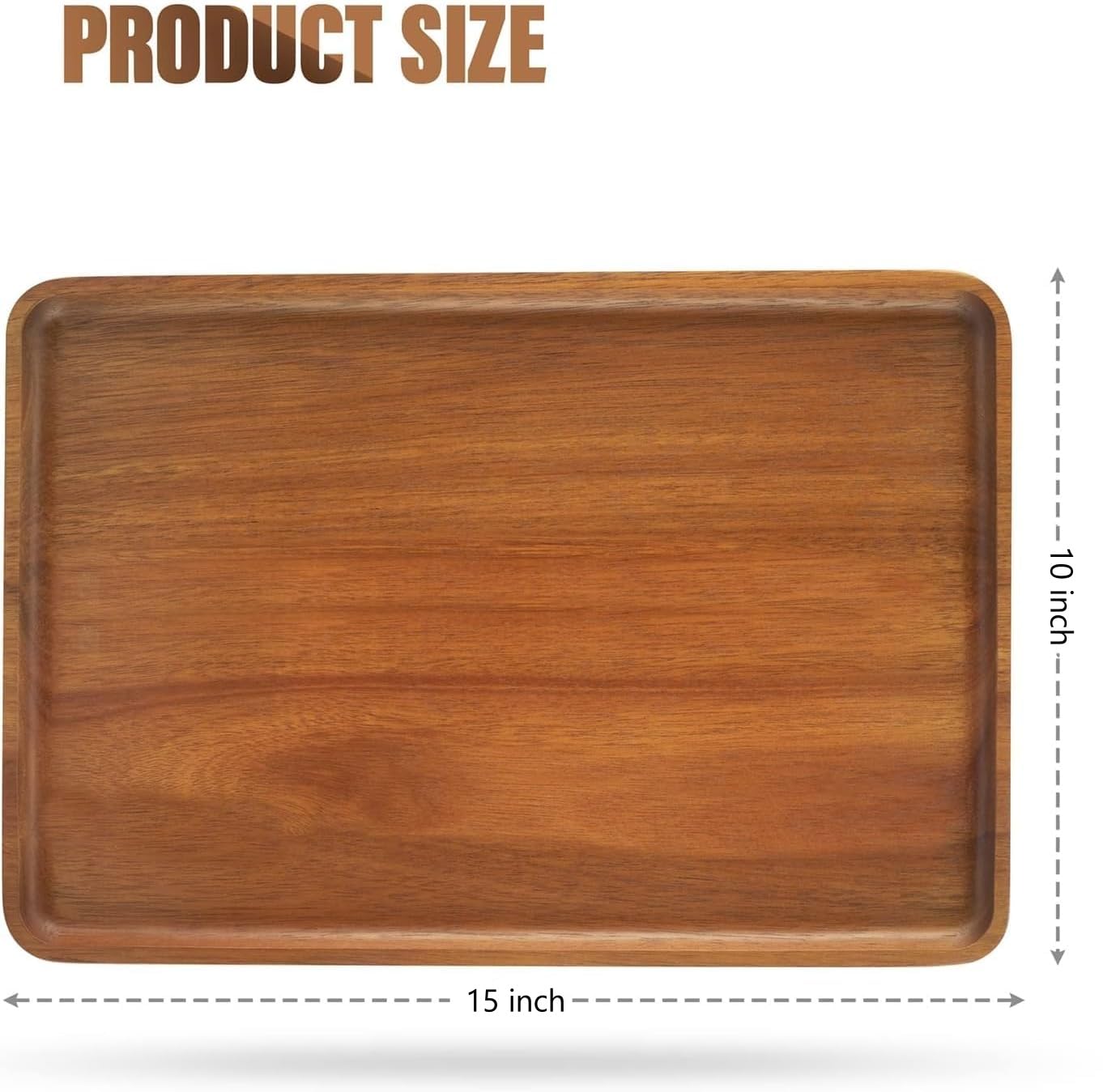 2pcs 15"x10" Solid Acacia Wood Serving Trays Rectangular Wooden Serving Platters Natural Wooden Boards for Bar Coffee Party（Brown）