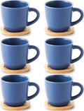 Hasense 8 oz Tea Cups and Saucers Set of 6, Ceramic Coffee Cups Latte Cappuccino Cups with Handle for Double Shot, Cafe Mocha, Espresso, Porcelain Coffee Cups for Party Home and Kitchen, Blue