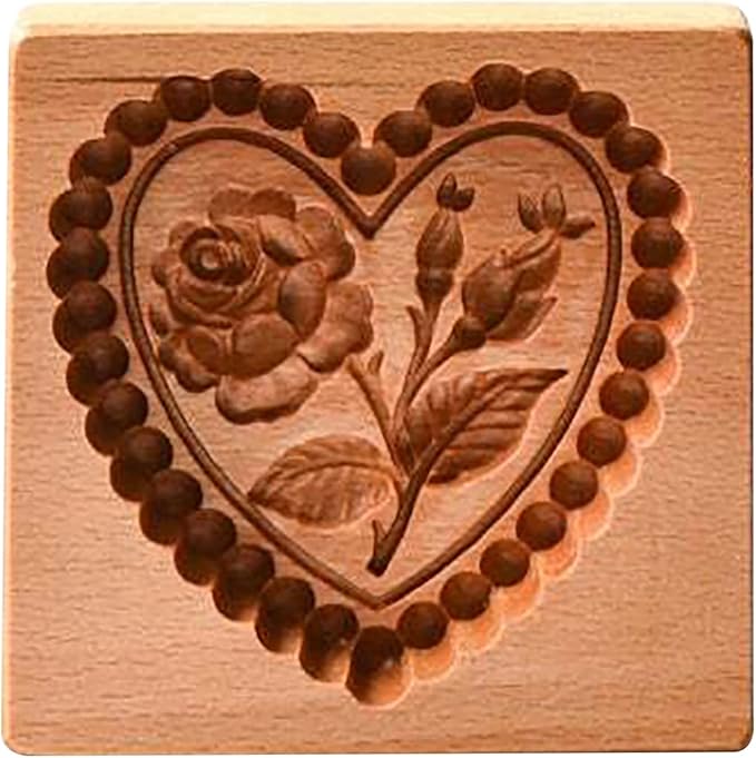 Wooden Cookie Biscuit Mold, 3D Baking Mold, Embossing Craft Decorating Baking Tool, Suitable for Halloween Thanksgiving Christmas Kitchen DIY (Love C 10 * 10 * 2)