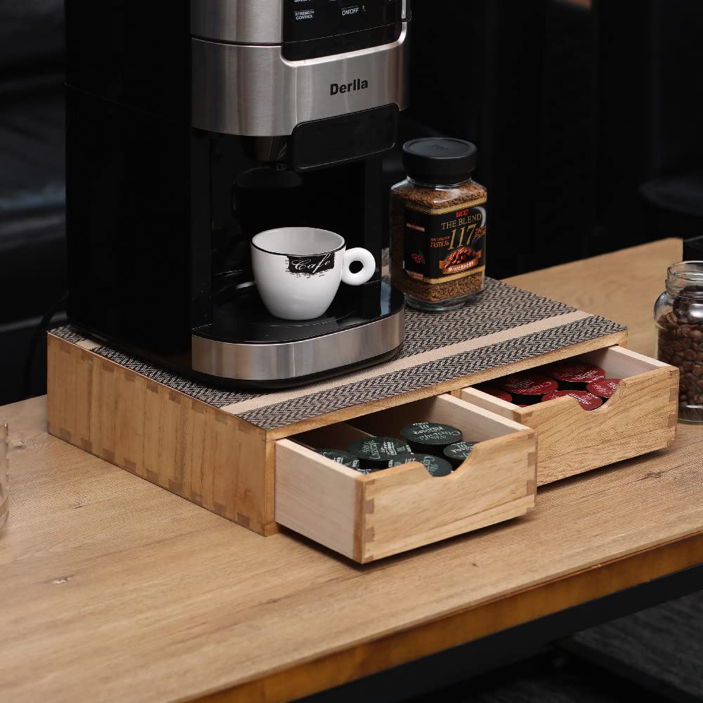 DDYURI Storage Drawer Holder for Capsules Coffee Pod K-cup Organizer /2 Drawers for Counter Organization for Kitchen Utensil Storage Home Decor Office Supplies- Coffee Brewer Accessories Wood 1D2C-LT