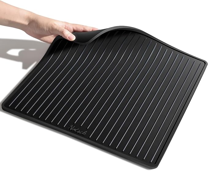 Silicone Coffee Mat for Breville 870/880, 13.78 x 13.78inch, 0.24in Raised Lip Spill-proof, Under Coffee Maker, Coffee Pot Bar Station for Countertop Kitchen, Black