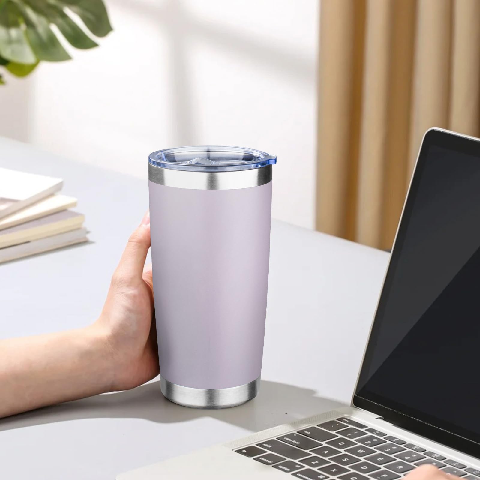 FLIFQI 20oz Tumbler with Lid Double Wall Vacuum Insulated Travel Coffee Mug Stainless Steel Thermal Cup Powder Coated Sturdy Coffee Tumbler Bulk for Hot and Cold Beverage (Purple,6)