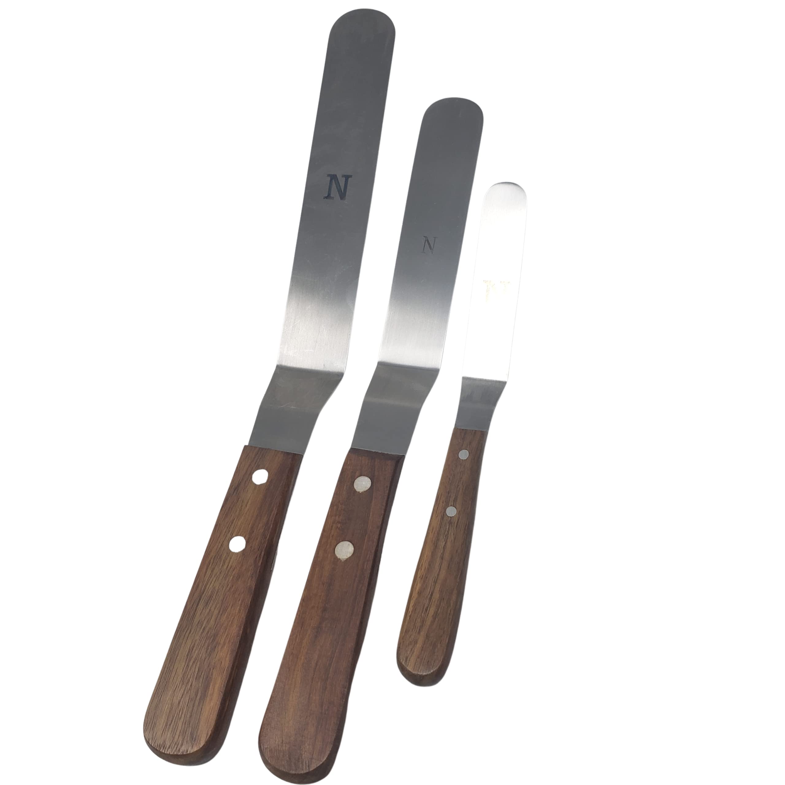 Offset Stainless Steel Spatula Set with Wood Handles and Storage/Gift Bag - Professional Cake Decorating Tools - 4", 6.5" & 8" Stainless Steel Offset Blade Cake Spatula Set