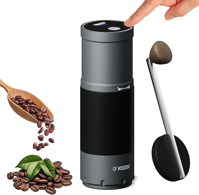 CF WISDOM Portable Conical Burr Coffee Grinder, Dual-Mode Electric & Manual