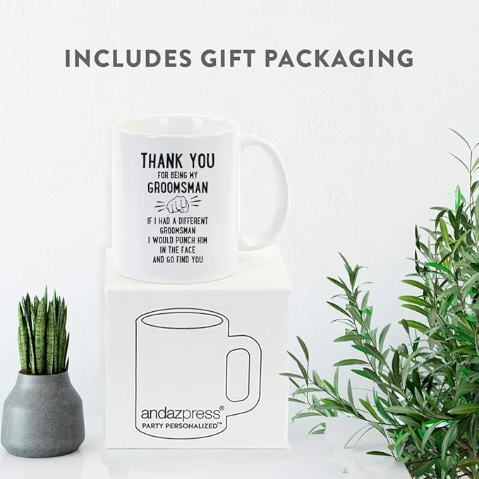 Andaz Press Funny Family 11oz. Coffee Mug Gift, Thank You for Being My Groomsman, Punch in Face, 1-Pack, Christmas Birthday Drinking Cup Present Ideas