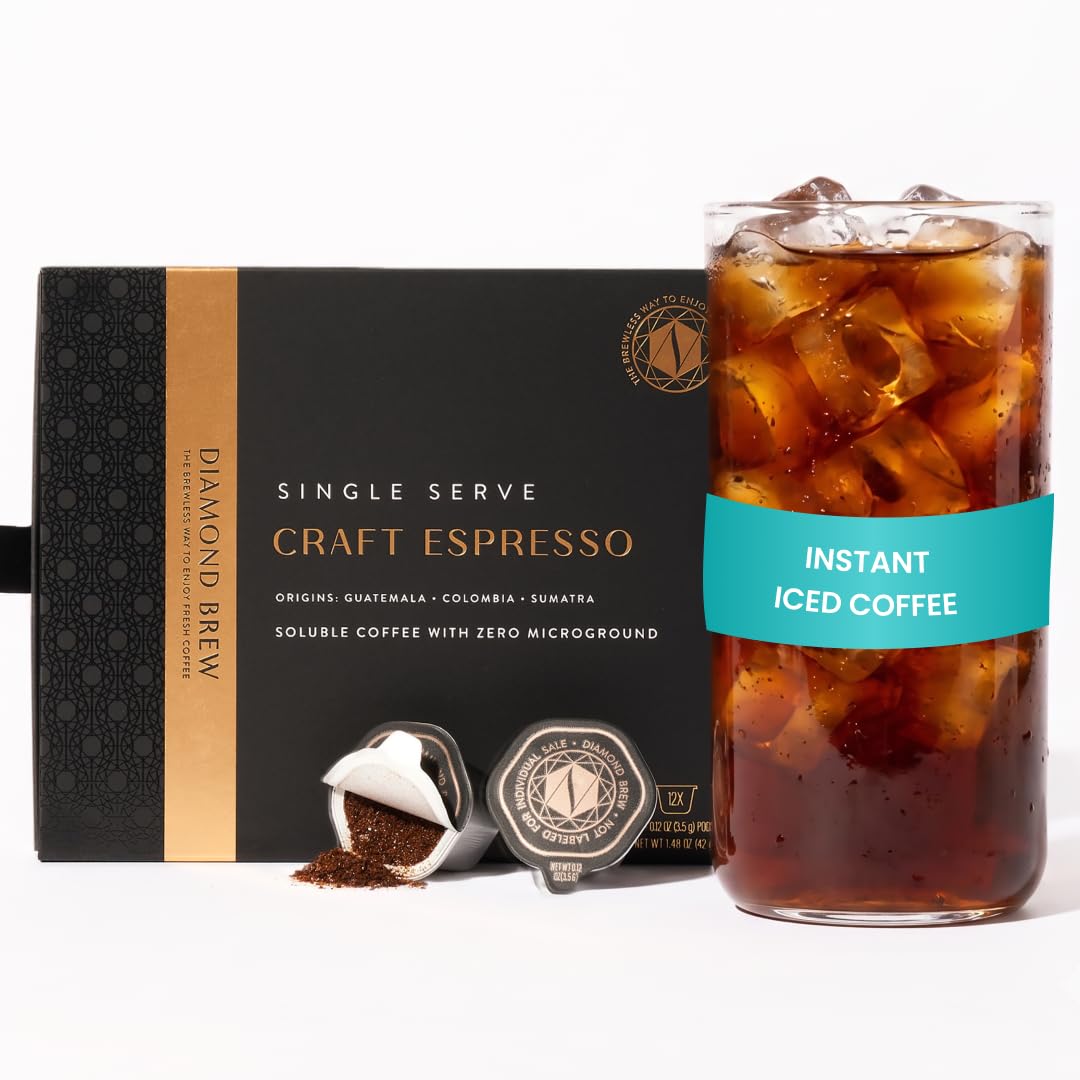 Diamond Brew Espresso, 160mg Caffeine, Hot/Iced Instant, 12 Count, Arabica