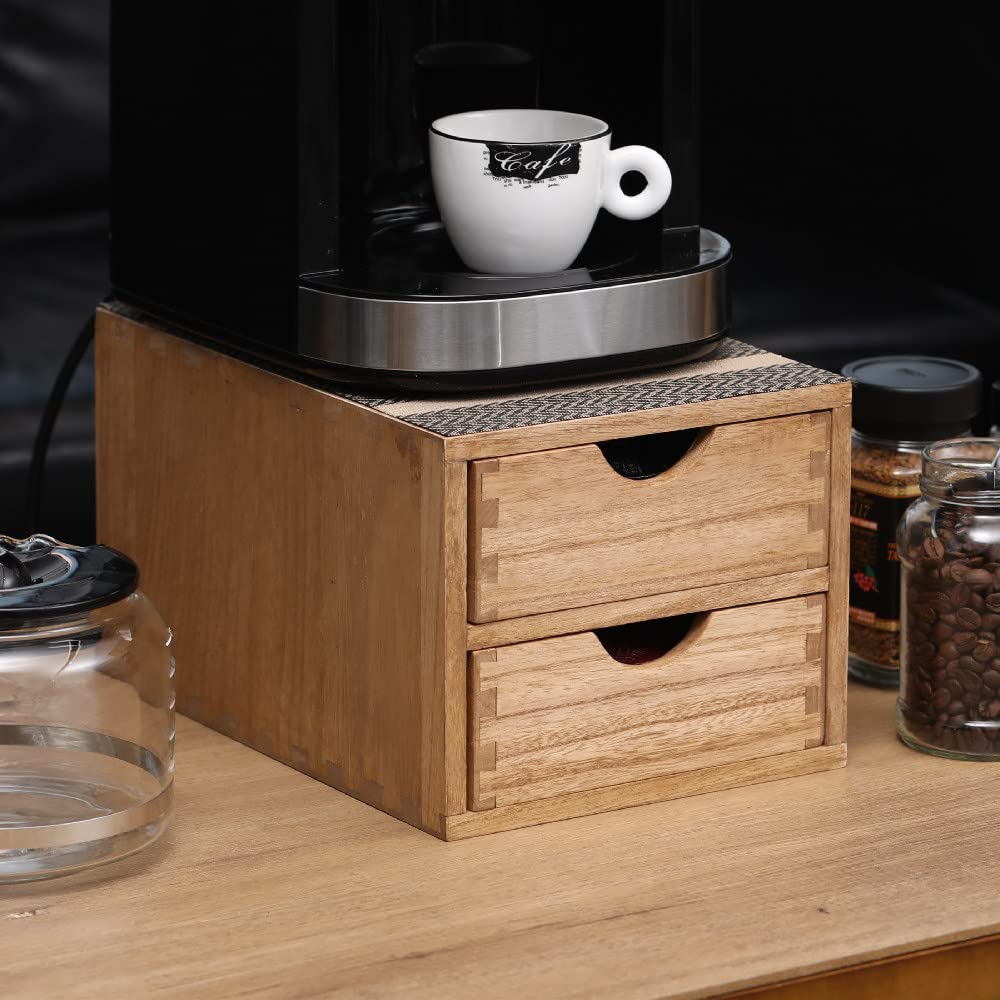 DDYURI Drawer Holder for Coffee Brew - Kitchen Machine Stand Shelf Contertop - Serve Coffee Station and Pod Capsule Storage Organizer for Home Decor Office Storage Solution 2-Tier CF2D2C-Light