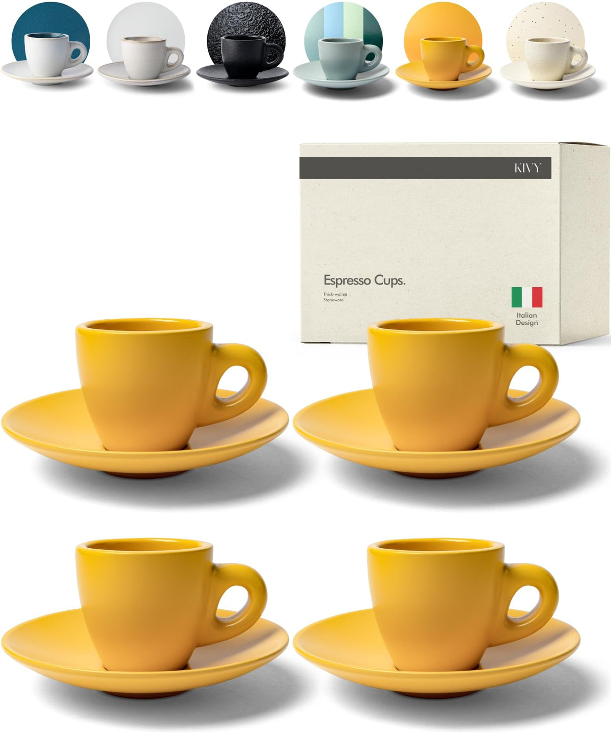 KIVY Cappuccino Cups set - 4x 8oz - Thick-walled stoneware cappuccino cup