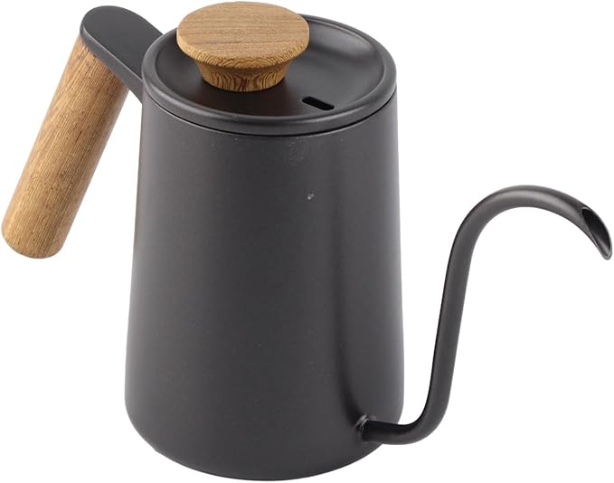 Pour Over Coffee Kettle 600ml - Stainless Steel Handle, Long Narrow Gooseneck Spout Drip Coffee Pot (Black)