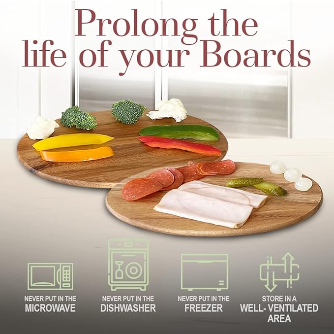 Woodard & Charles 6 Acacia Wood Serving Boards with Stand, Perfect for Serving, Sushi, Cheese, Hors d'oeuvre, Charcuterie, Sandwiches, 7 Piece Set, 9 1/2" x 6 1/2"