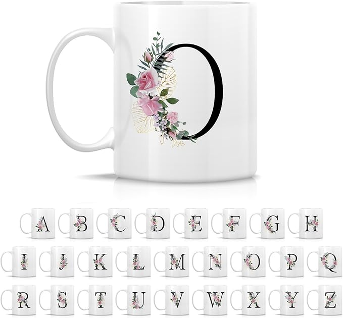 Retreez Initial A-Z Floral Botanical Bouquet Alphabet Monogrammed Monogram Mug 11 Oz Ceramic Tea Coffee Mugs - Appreciation Thank You Wedding Birthday Gifts for her friend coworker sister - O Initial