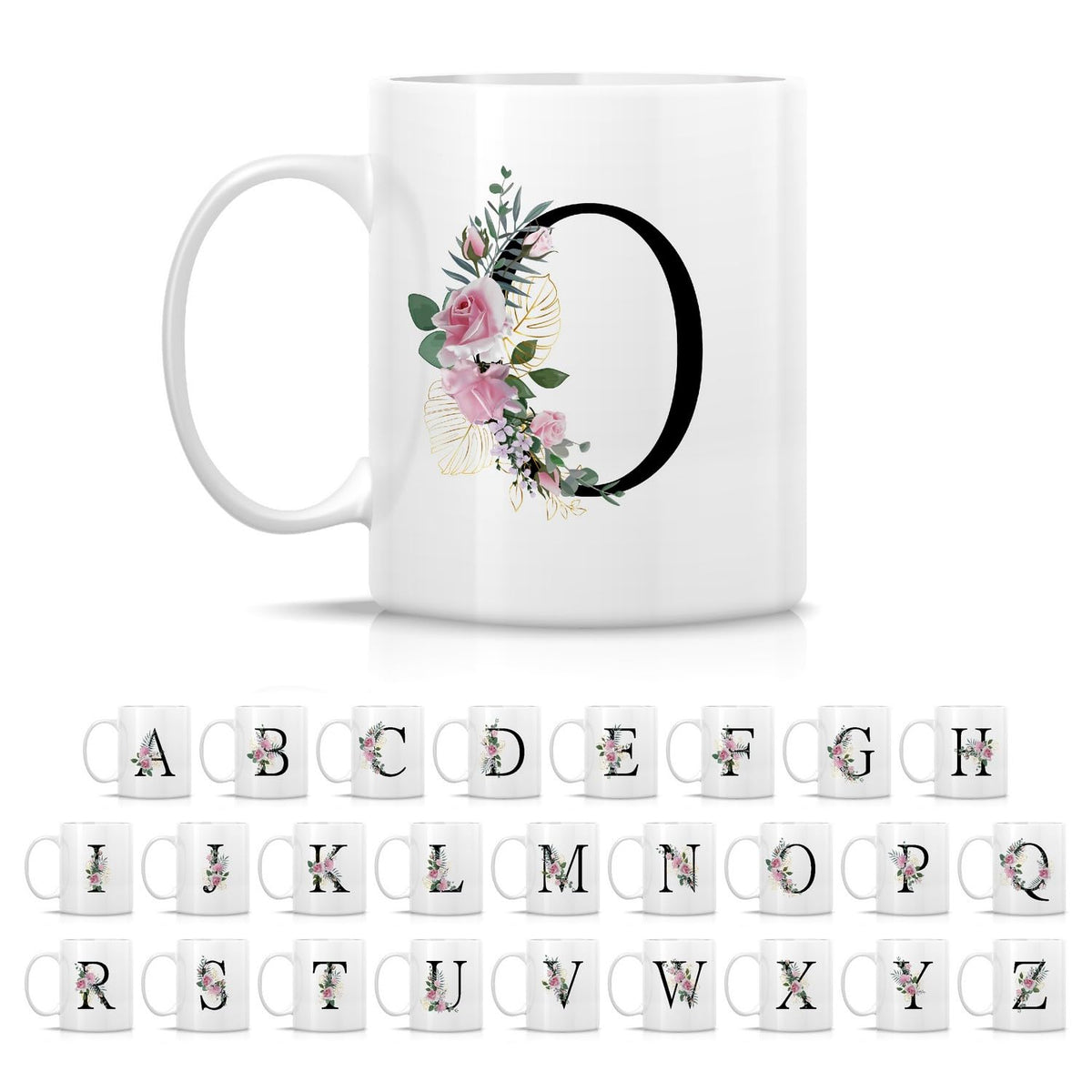 Retreez Initial A-Z Floral Botanical Bouquet Alphabet Monogrammed Monogram Mug 11 Oz Ceramic Tea Coffee Mugs - Appreciation Thank You Wedding Birthday Gifts for her friend coworker sister - P Initial
