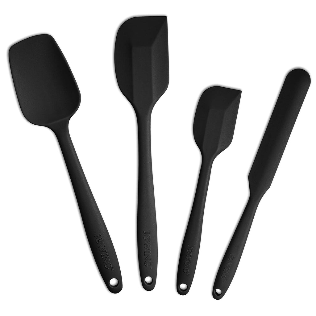 JXWING 4-Piece Silicone Spatula Set with Stainless Steel Core, Black