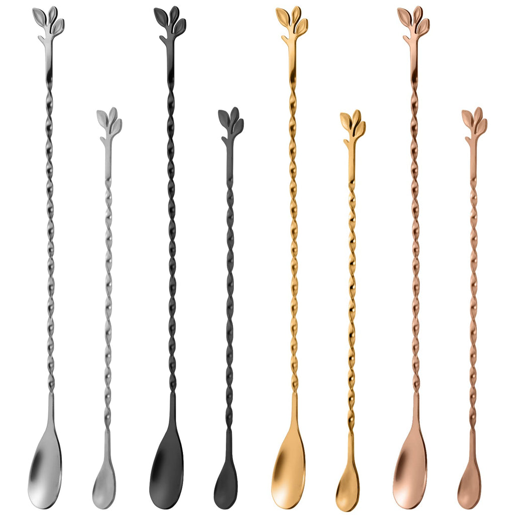 AnSaw Black 10-Inch Stainless Steel Cocktail Spoon with Leaf Handle
