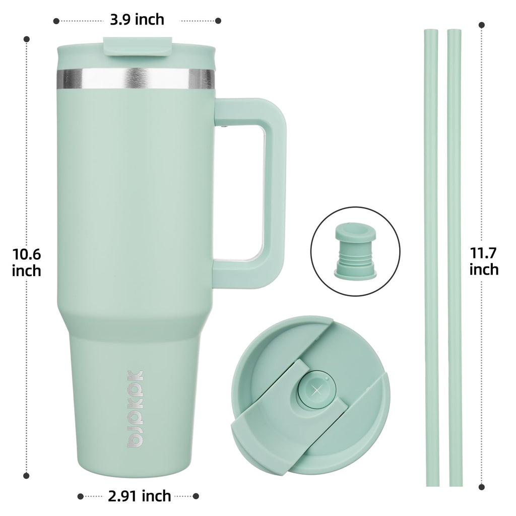 BJPKPK 40 oz Insulated Tumbler with Handle & Straw, Stainless Steel