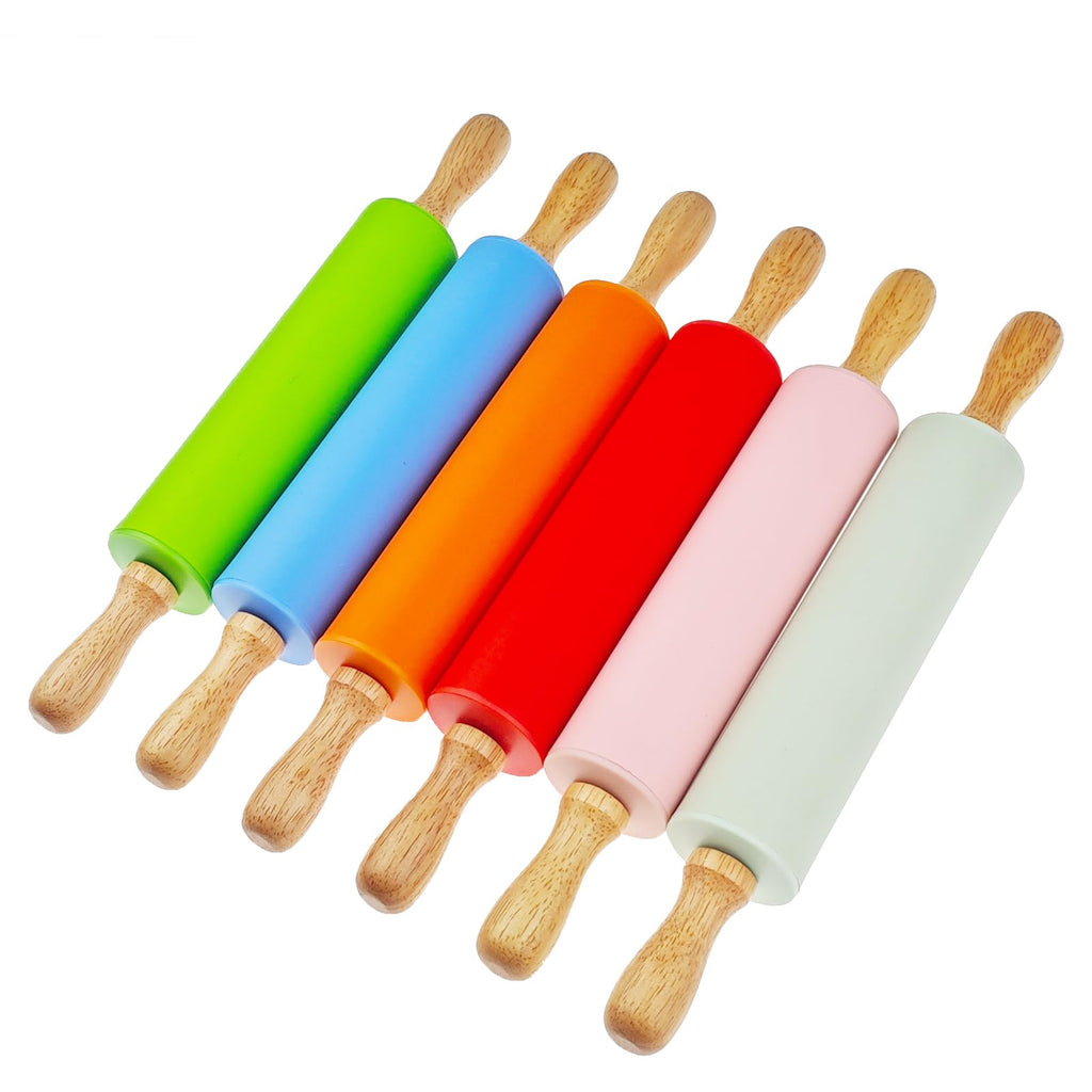 Miokun 6 Pack Small Rolling Pin for Kids, Kids Rolling Pin for Home Kitchen (6 colors) (12 Inch)