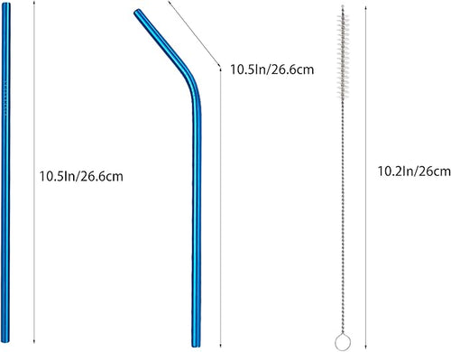 10 Pcs Stainless Steel Straws, Reusable Drinking Straws, 5 Straight + 5 Bent Metal Straws Set With 2 Pcs Cleaning Brushes (Blue, 10.5 Inch)