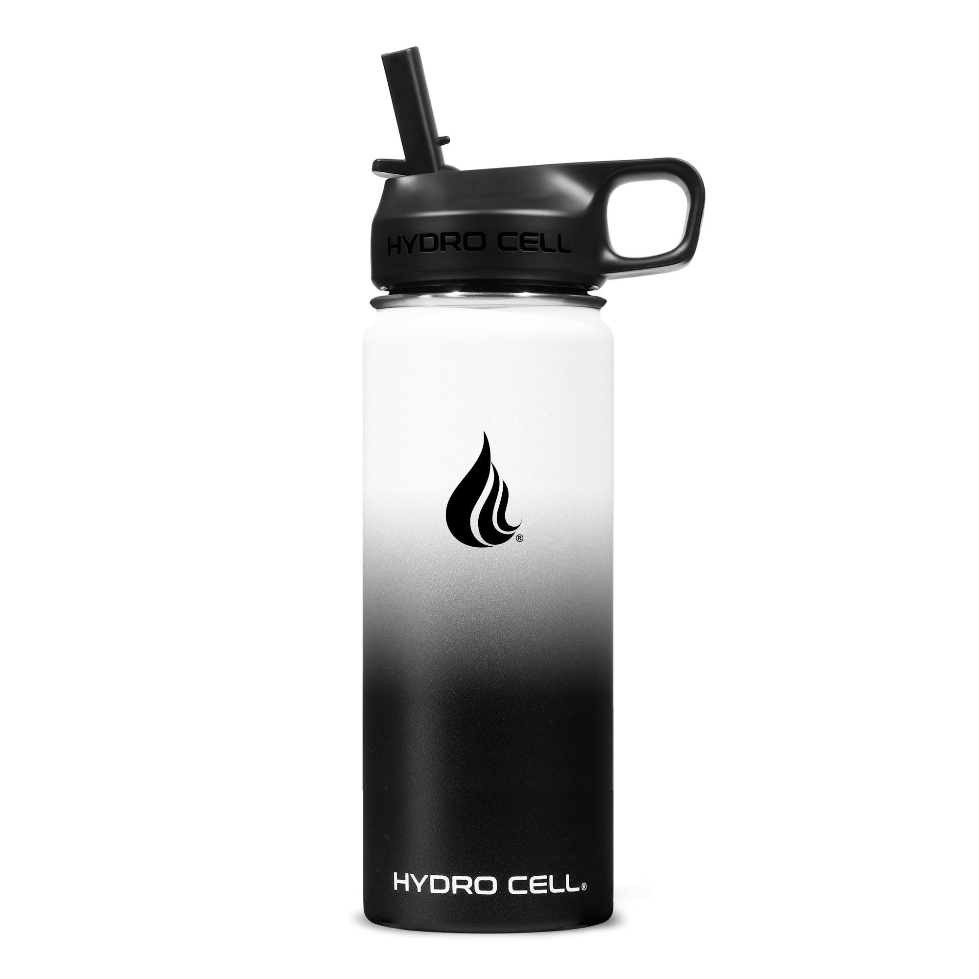 HYDRO CELL Stainless Steel Insulated Water Bottle with Straw - For Cold & Hot Drinks - Metal Vacuum Flask with Screw Cap and Modern Leakproof Sport Thermos for Adults (Black/White 18oz)