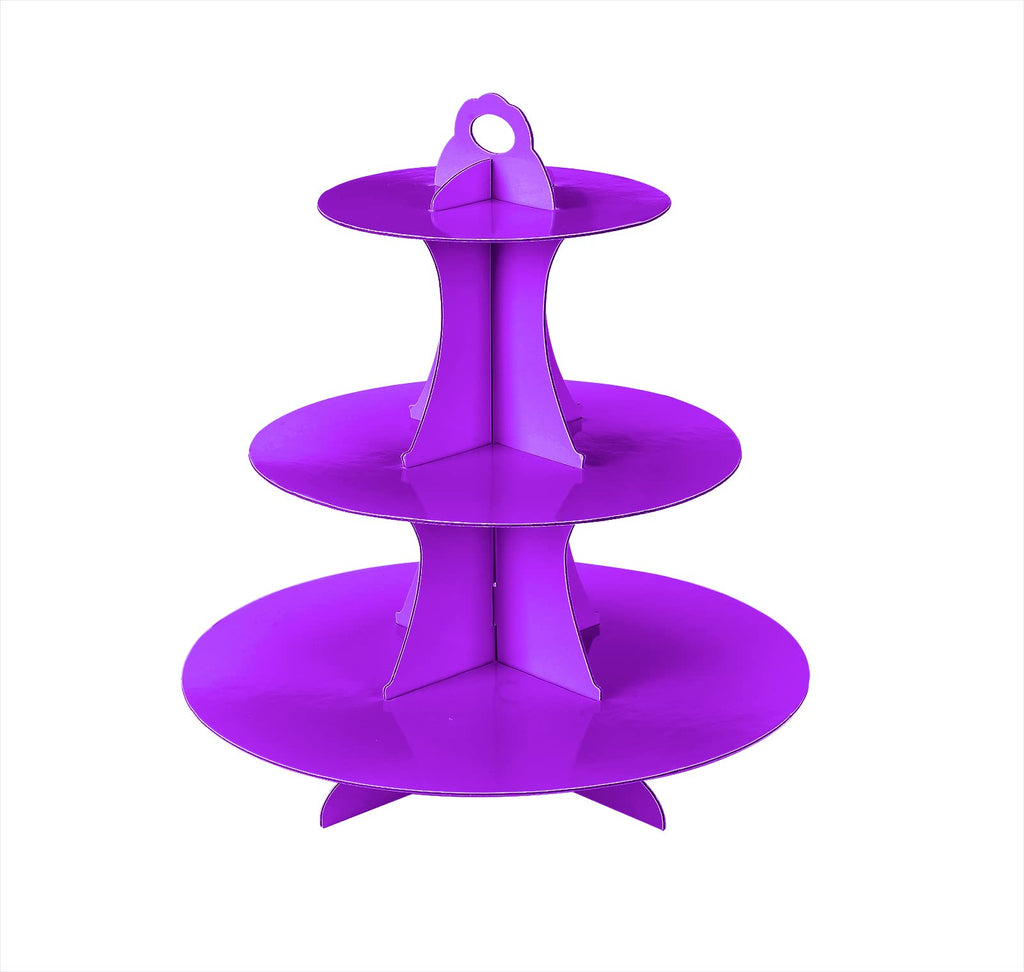 YLDW Cupcake Stand 2Pcs, 3-Tier Cupcake Stand Display, Cardboard Cup Cake Tower Stand, Disposable Dessert Stand for Birthday Tea Party Baby Shower Treat Decorations, Purple