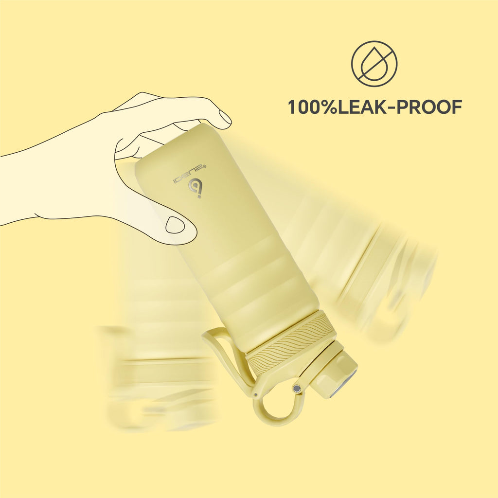 IDEUS Insulated Stainless Steel Water Bottle with 2 Leak-Proof Lids, Thermal Water Flask for Hiking Biking, 18oz, Light Yellow