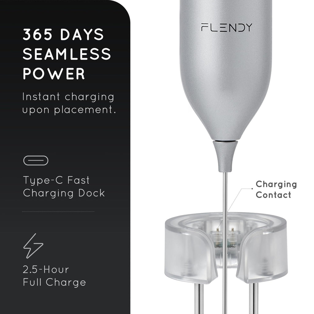 Flendy Rechargeable Milk Frother Handheld with Charging Stand