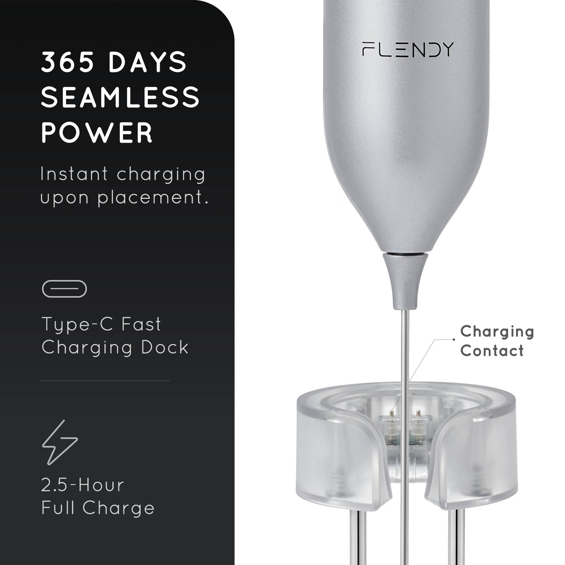 Flendy Rechargeable Milk Frother Handheld with Charging Stand