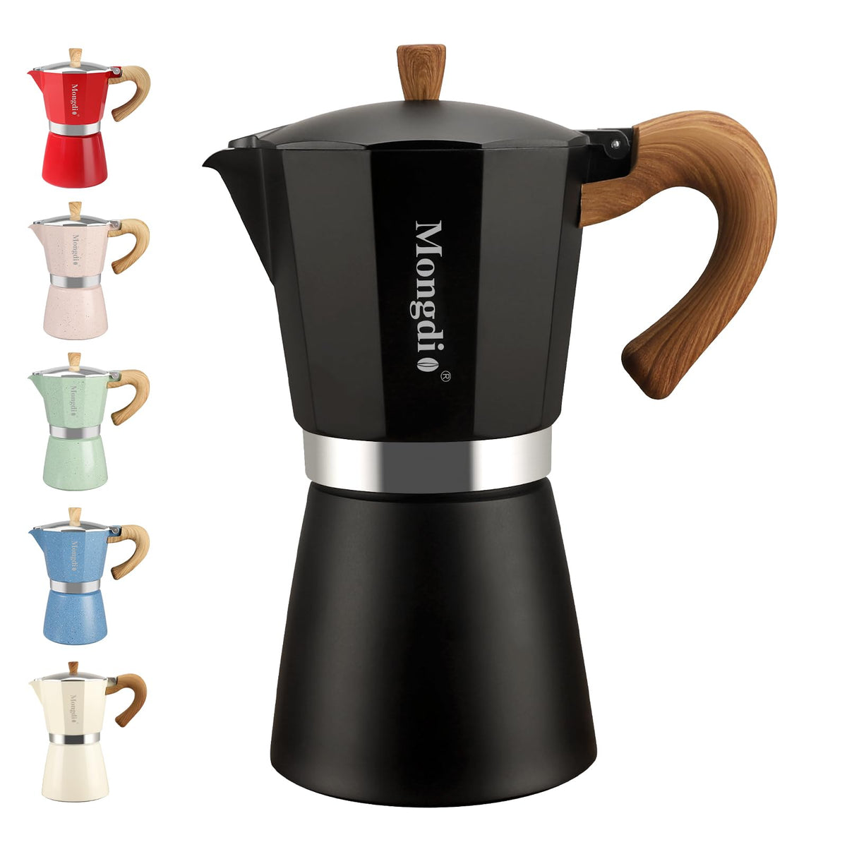 Mongdio Stovetop Espresso Maker Moka Pot, Cuban Coffee Maker Stove top coffee maker Moka Italian Espresso Greca Coffee Maker Brewer Percolator, 3 Espresso Cups, 5 oz - Black