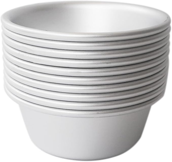 Aluminum Alloy Tart Pan, 3 Inch Cute Flan Mold, 10 Pieces Egg Tart Molds for Baking Pastel de Nata, Pie, Tartlet, Popover - Silver Tin