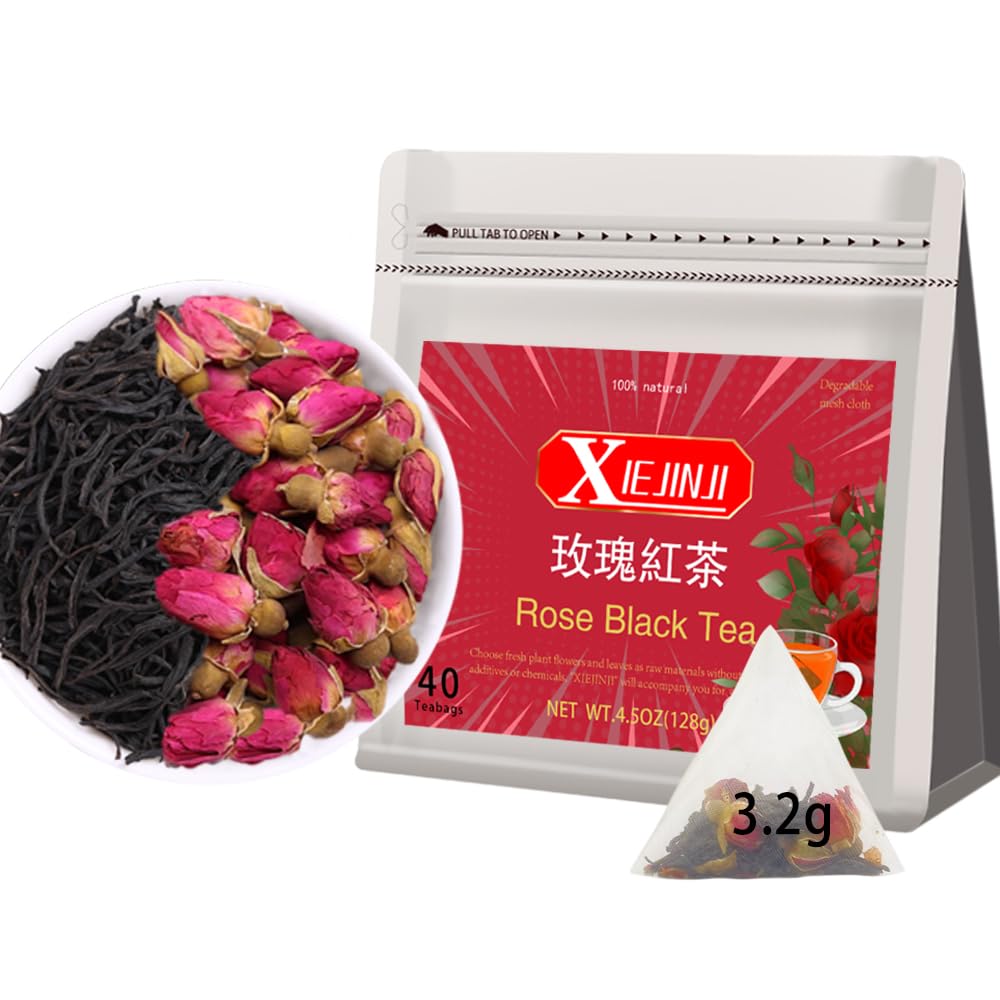 XIEJINJI Jasmine Tea, Premium Jasmine Green Teabags, Fragrant Floral Scent, 3.2g x 40 Count, Low Caffeine, Enjoy Hot or Iced, Eco-Conscious Tea Bags