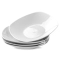 fMBB Ceramic Large Soup Bowls, 8.6 Inches, Modern 4-Piece Deep Salad Plates Set, Porcelain Square Plates, for Fruit, Cereal, Dessert, Snack - White