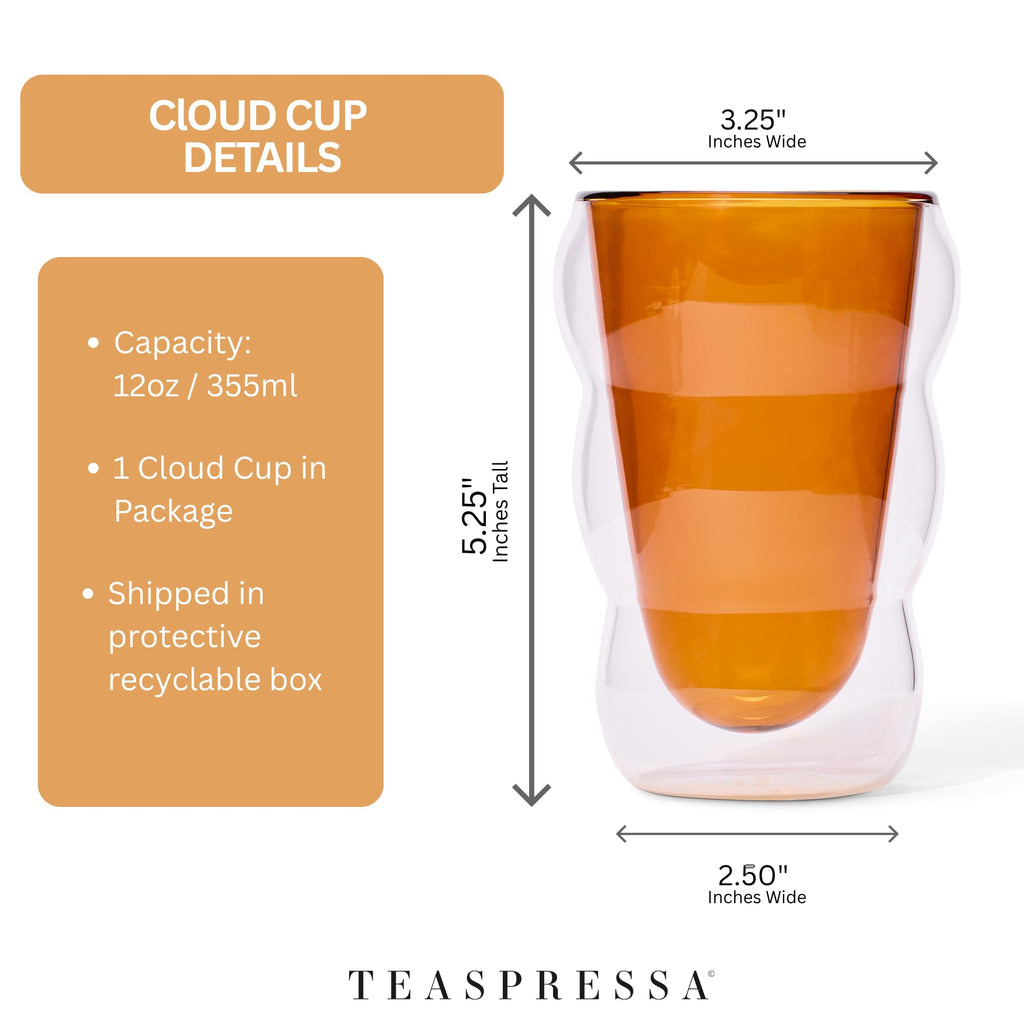 Teaspressa White Glass Cloud Cup 12 oz Double-Wall Insulated Borosilicate Glass – Heat-Resistant – Ideal for Hot or Iced Tea, Lattes, Coffee & More – Minimalist Design – Great Gift