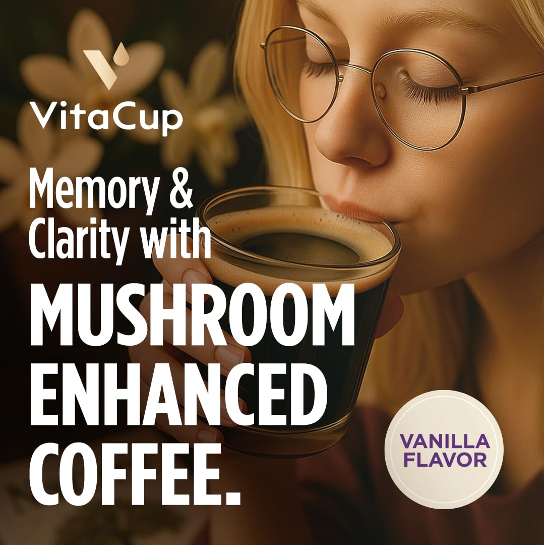VitaCup Mushroom Vanilla Flavored Medium Roast Ground Coffee, 40oz, 4 Bags