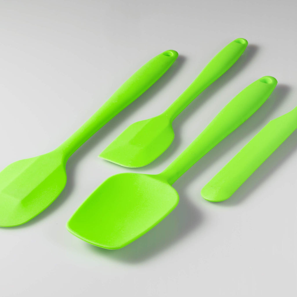 JXWING 4-Piece Silicone Spatula Set with Stainless Steel Core, Green