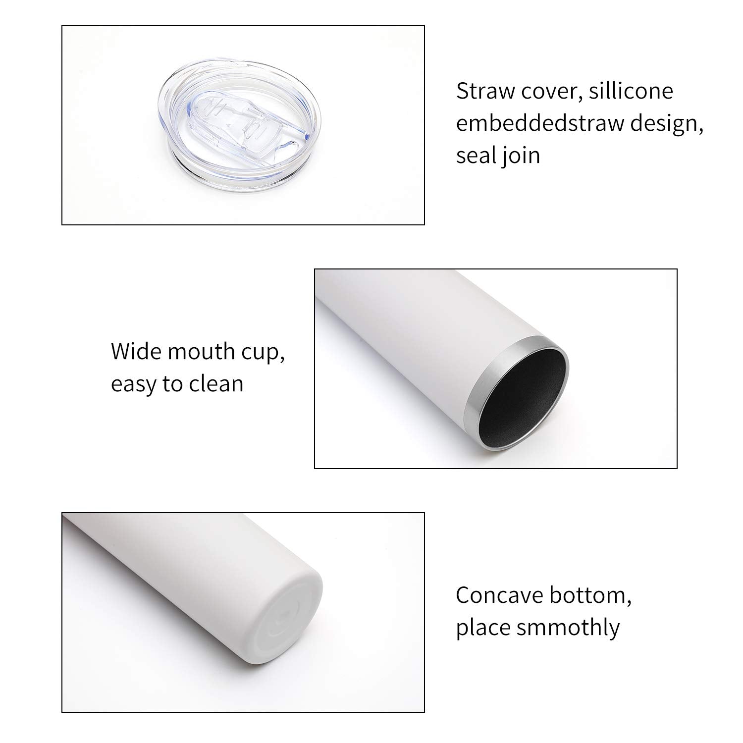 HASLE OUTFITTERS 20 oz Skinny Tumblers Bulk Set, Stainless Steel Insulated Slim Tumblers with Lids, Reusable Double Wall Travel Coffee Mugs, Durable Powder Coated Travel Water Cups(White, 8)