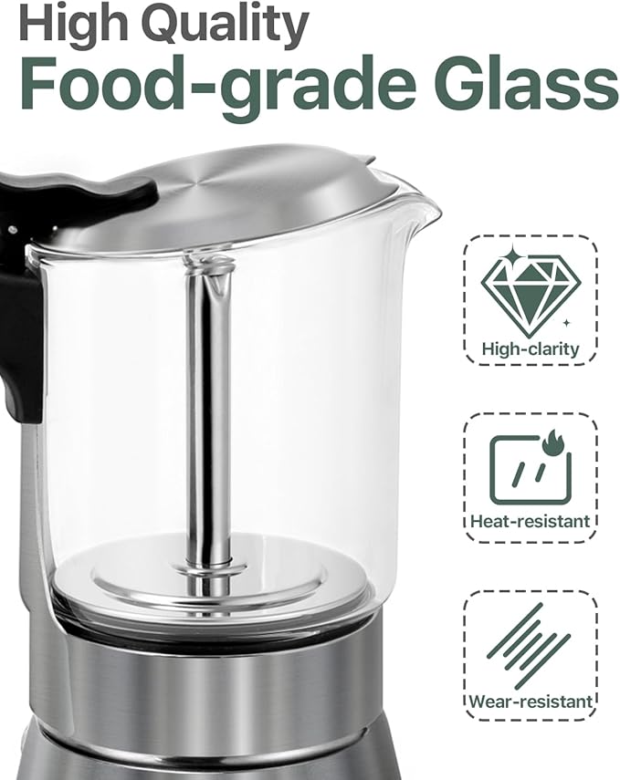 Grasseed Stainless Steel Moka Pot, Crystal Glass-top Coffee Maker Mocha Pot, Italian Stovetop Espresso Maker for Coffee - 9 Cup/360ml