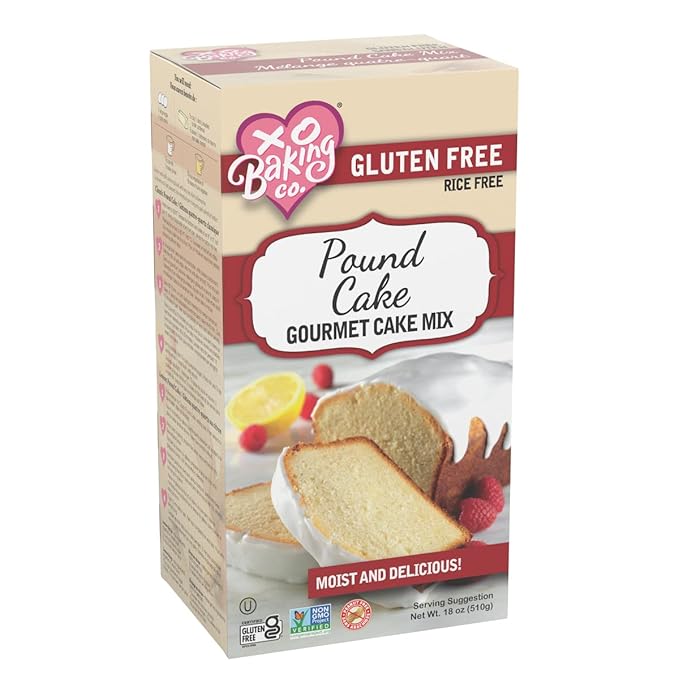 XO Baking Co. Gluten Free Pound Cake Gourmet Cake Mix; Non-GMO; Kosher; Rice Free; Soy Free; Dairy Free; Peanut Free; No Preservatives; No Artificial Flavors or Colors, 18oz