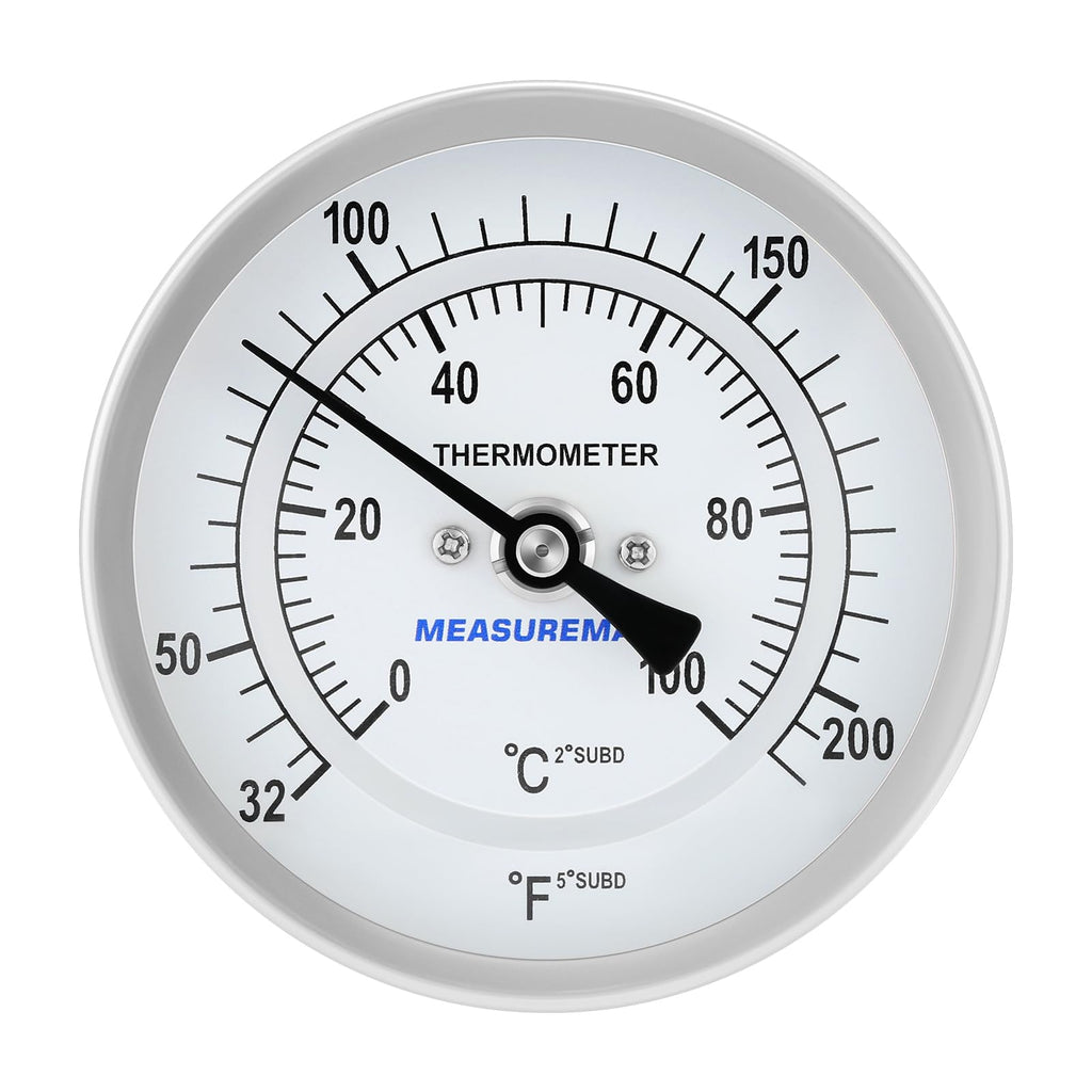 Measureman Fully Stainless Steel Bi-Metal Dial Thermometer, 3" Dial, 12" Stem, 32-212°F/0-100°C Range, +/-1% Accuracy, Adjustable, 1/2" NPT Back Mount