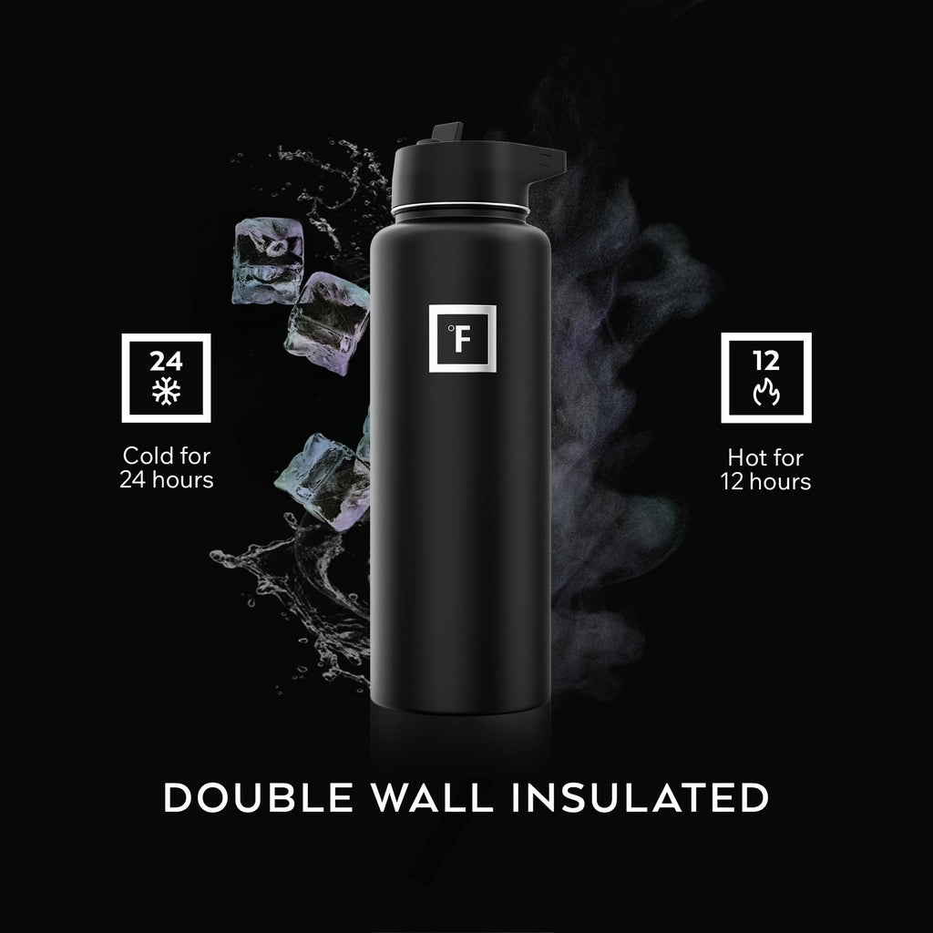 IRON °FLASK Camping & Hiking Hydration Flask with Straw, Wide Mouth Insulated Stainless Steel Sports Water Bottle - 40 oz Twilight Blue