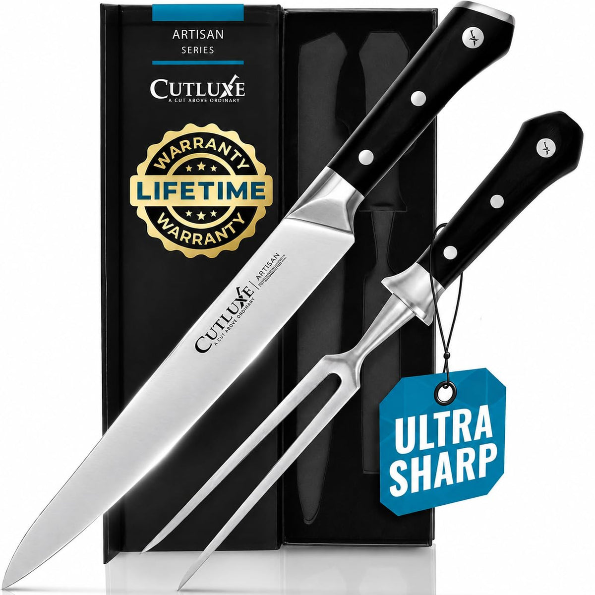 Cutluxe Turkey Carving Knife Set – Carving Fork & Knife for Meat & BBQ
