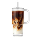 KEMORELA 24oz Ribbed Glass Tumbler with Handle & Lid – 2-Pack iced coffee cups with lids reusable, Coffee Bar Accessories for Cold & Hot Beverages, Aesthetic Travel Cup for Smoothies, Tea, and Juice