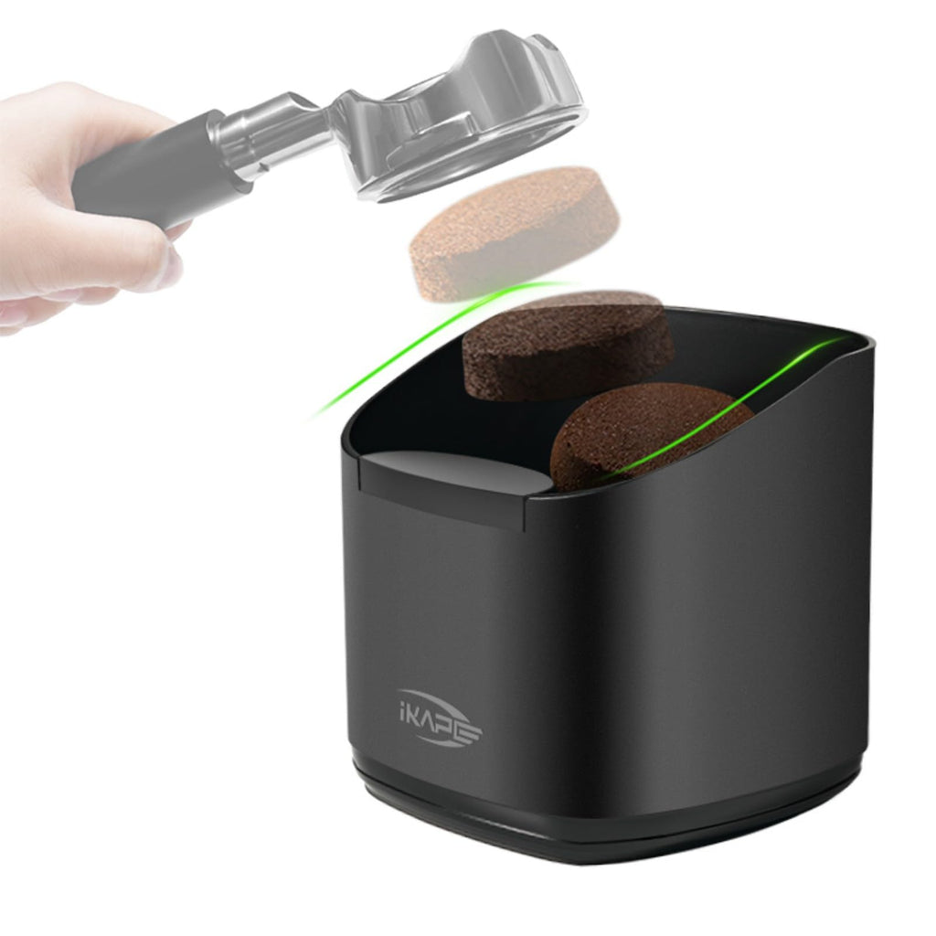 IKAPE Espresso Knock Box for Coffee Grounds, Barista Tool Enhanced for Better Manipulation - Black Espresso Machine Coffee Puck Disposal Box
