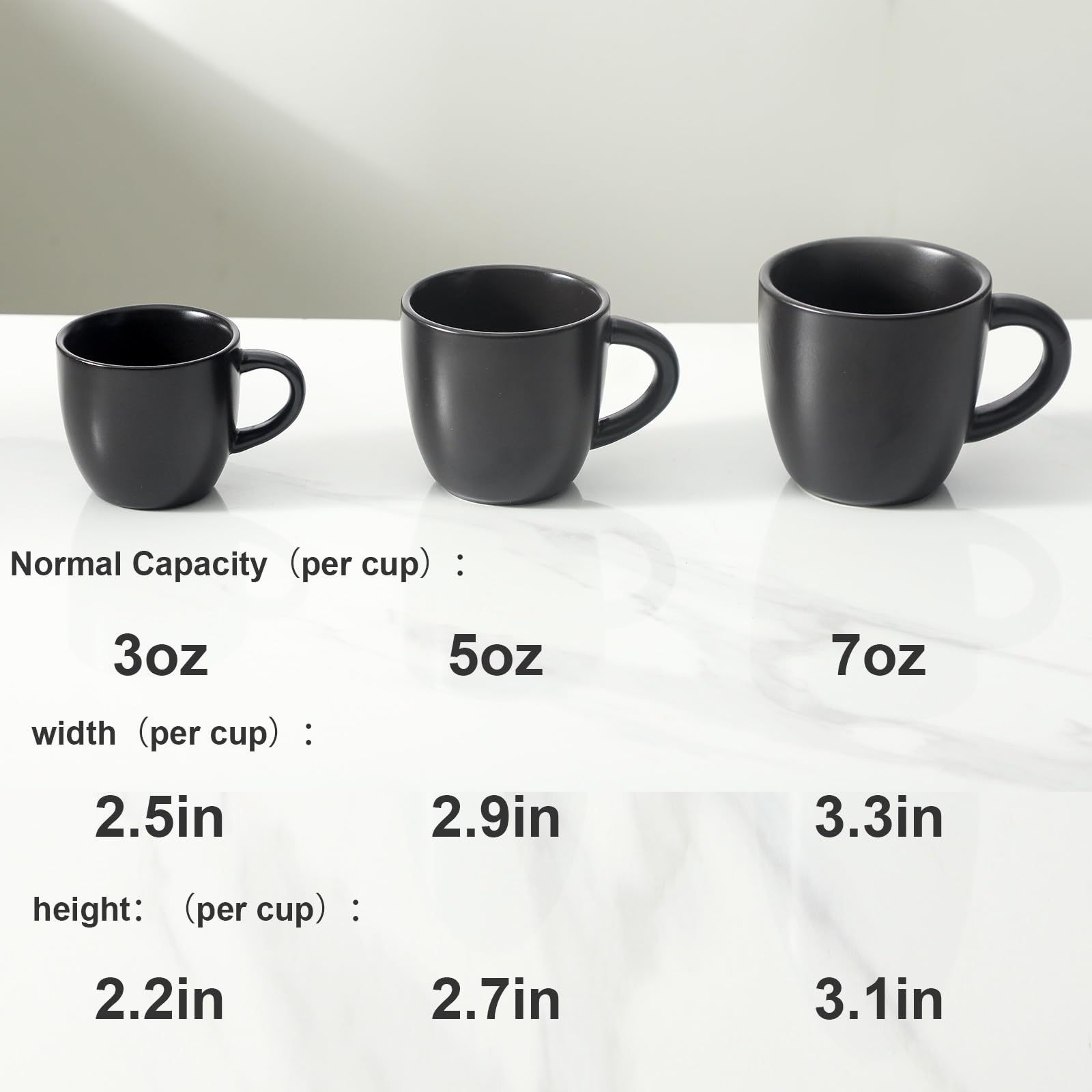 HASENSE 5 Ounce Espresso Cups Set of 4, Ceramic Stackable Mini Coffee Mugs with Handle for Demitasse, Cappuccino, Latte, Americano, Suit for Espresso Machine and Coffee Maker, Black