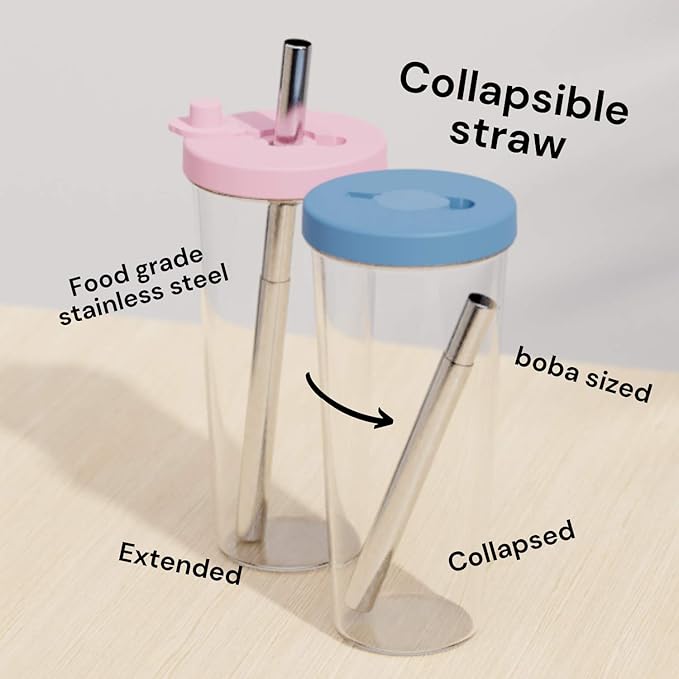 Dodoko Reusable Boba Cup with Straw - Iced Coffee & Smoothie Tumbler 24 oz - Bubble Pink