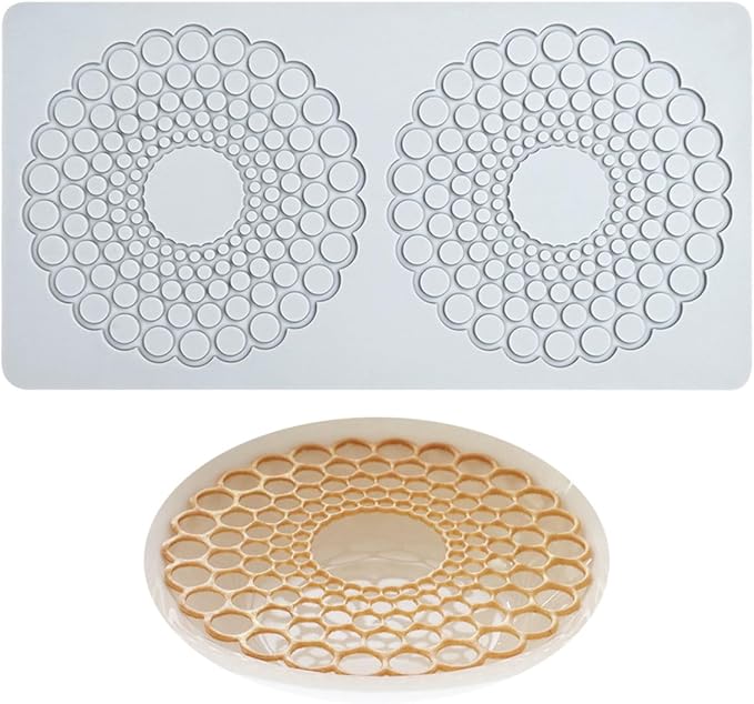 TUKE Hollow Round Circular Design Lace Mat Chocolate Fondant Mold DIY Sugar Craft Silicone Pad Cake Decorating Tools Kitchen Bakeware (D_ Round Circular)
