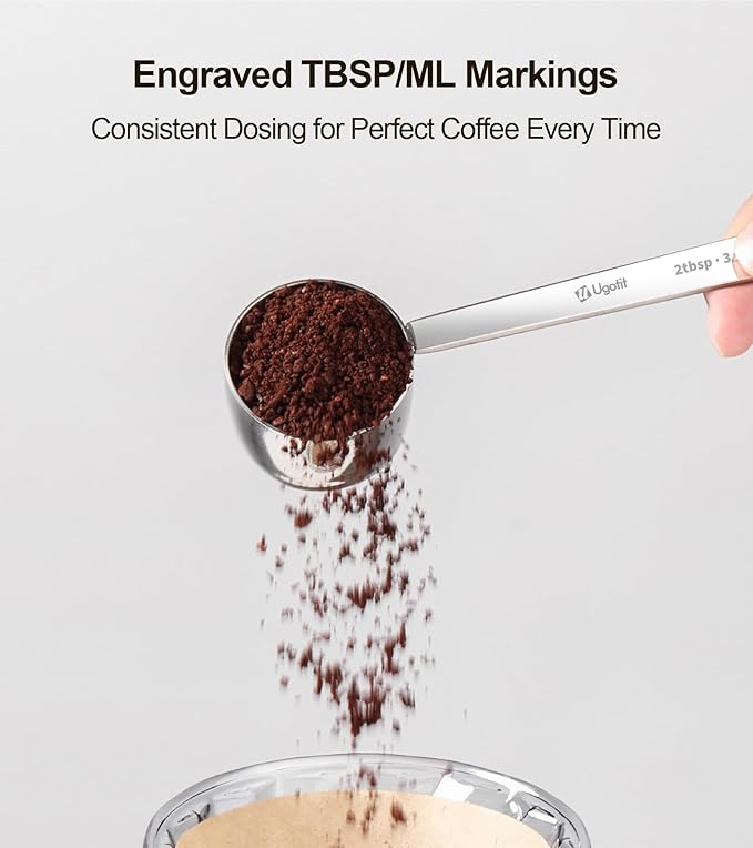 304 Stainless Steel Coffee Scoop, 2 tablespoon Long Handle Measuring Spoon for Ground Coffee, Espresso &, Protein Powder (Pack of 2)