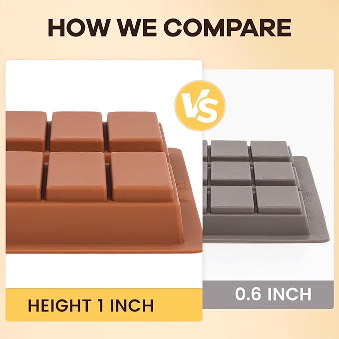 Dubai Chocolate Molds 1 Inch Deep, Silicone Chocolate Bar Mold – Non-Stick, Flexible, Large and Thick Homemade Chocolates, Candies, and Desserts - Set of 3